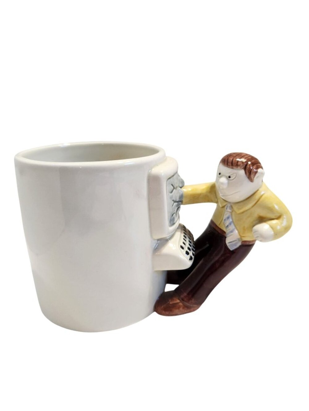 Vtg Omnibus Funny Ceramic Coffee Mug With Angry Office Worker Punching Computer